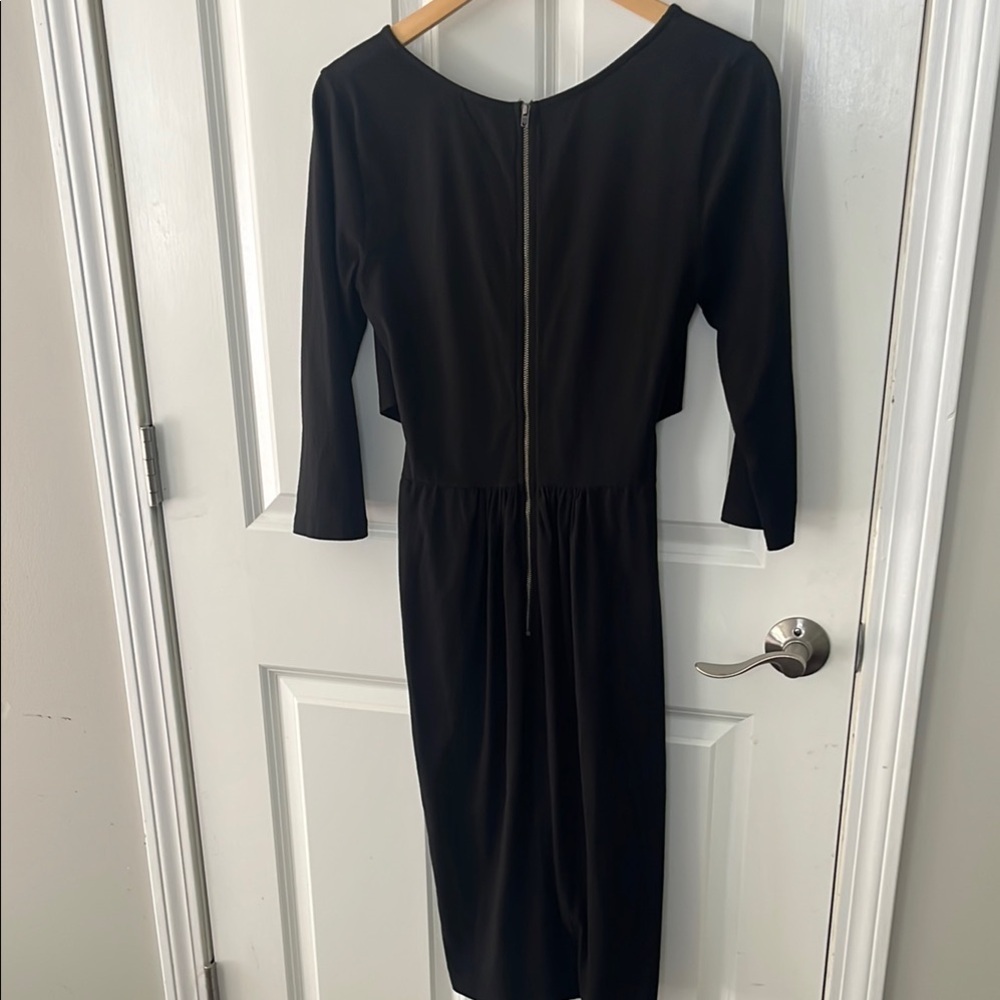 eShakti Black Midi Dress Wrap front 3/4 sleeve size Small 6 - Picture 6 of 7
